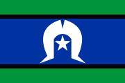 green-blue-green, black outlines, white headdress and star