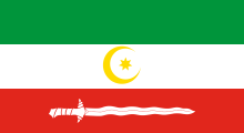 green-white-red, yellow crescent and star, white sword