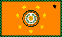 orange, black-green fringe, seal, seven 7-pointed yellow stars, black 7-pointed star