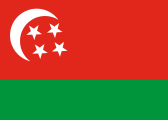 red, green stripe, white crescent, four white stars