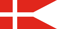 red, white nordic cross, swallowtail cut