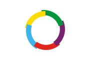 yellow, ring of yellow green purple red and blue segments
