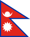 red double-tailed pennant outlined in blue, white moon, white sun