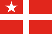 red, white cross, white star