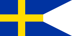 blue, yellow nordic cross, swallowtail cut